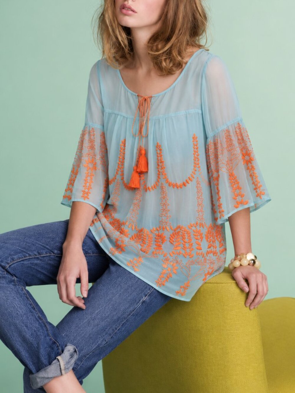 Embroidered Silk Tunic with Tassels (3019)